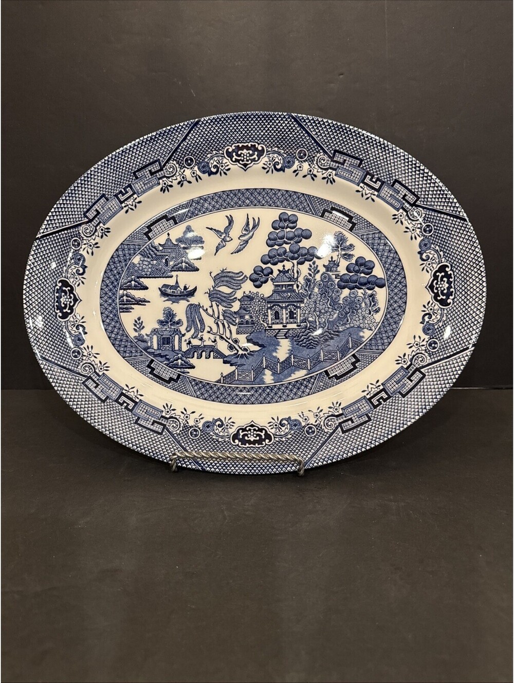 Churchill Blue Willow Oval Serving Platter England 14 1/2" L x 11 1/2" W